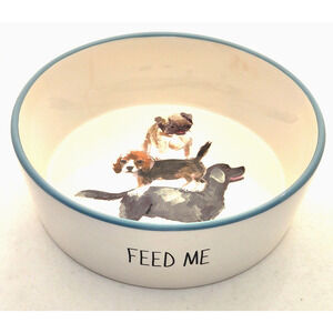 DOG BOWL-TAG-Ceramic-Large-Various Dog Breeds-"FEED ME"